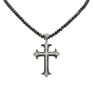 18K Black & White Diamond Cross Pendant on Black Diamond Necklace